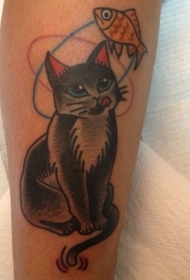 馋猫和小鱼纹身图案