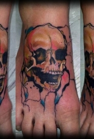 脚背自制像彩色腐烂头骨纹身图案