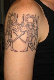 黑灰两个战士的肩膀纹身图案