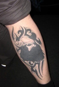 小腿黑色部落维京战士纹身图案