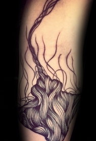 old school黑色线条组合鳐鱼纹身图案