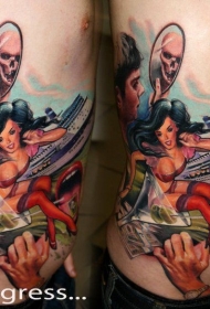 全新风格的彩色腰侧性感女子纹身图案