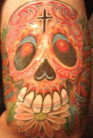 肩部彩色墨西哥骷髅纹身图片