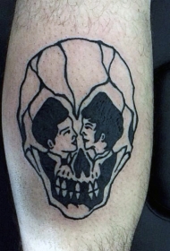 简单的黑白骷髅与人像纹身图案