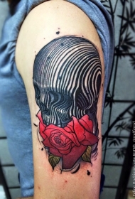 新风格的彩色令人难以置信的骷髅和玫瑰纹身图案