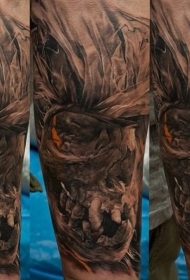 小臂彩色毛骨悚然骷髅纹身图案