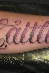 手臂紫色英文字母花体纹身图案