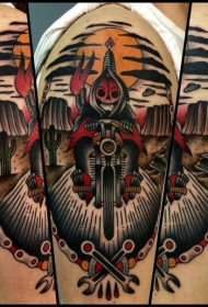 肩部新学校风格自行车死神纹身图片