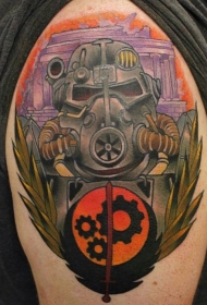 大臂很酷的彩色盔甲纹身图案