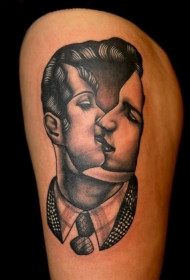 腿部未知的风格画黑色肖像纹身图案