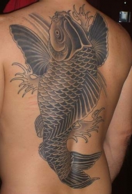 背部黑灰亚洲大鲤鱼纹身图案缩略频道推荐图