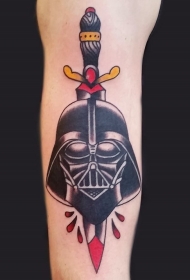 old school彩色血腥匕首骷髅纹身图案