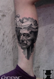 小腿超现实主义风格黑白有趣的男子纹身图案