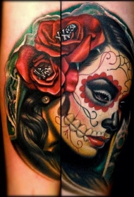 手臂彩色死亡女神纹身图案