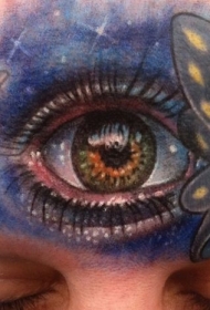 额头大胆的彩绘眼睛蝴蝶蜻蜓纹身图案
