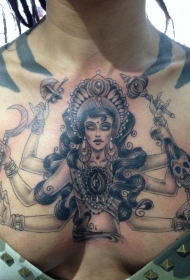 胸部黑色的印度教女神纹身图案