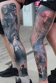 全新流派彩色腿部现代饰品纹身图片