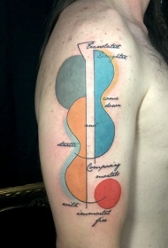 肩部彩色插画风格几何纹身图案