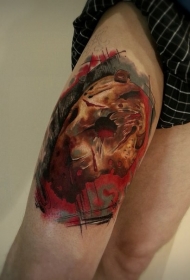 大腿恐怖风格令人毛骨悚然的邪恶面具纹身图案