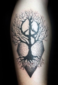 点刺风格黑色几何装饰树纹身图案