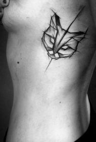 侧肋迷你黑色线条猫素描纹身图案