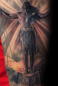 肩部石雕风格的科尔雕像纹身图案