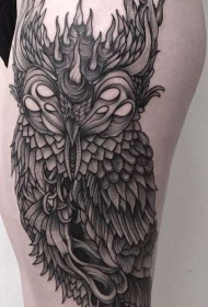大腿恶魔猫头鹰纹身图案