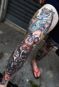 腿部全新流派彩色各种幻想生物纹身图案