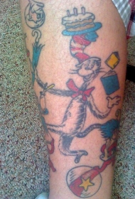 卡通猫蛋糕和图书纹身图案