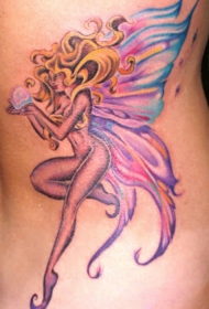 侧腰捧着珍珠的精灵纹身图案