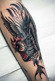 腿部彩绘愤怒的公鸡纹身图案