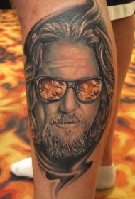 腿部彩色人物肖像纹身图案