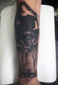 手臂水彩风格黑色逼真人类眼睛纹身图案