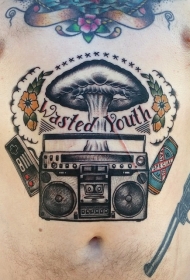 腹部school录音机蘑菇云字母纹身图案