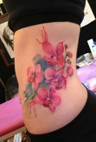 侧肋漂亮的五颜六色蝴蝶兰纹身图案