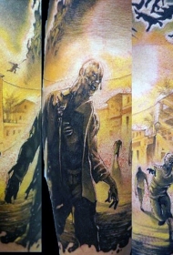 手臂彩色游戏主题僵尸世界纹身图案