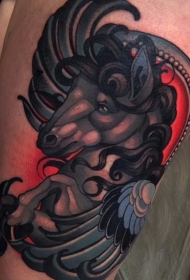 腿部新的学校风格彩色滑稽飞马纹身