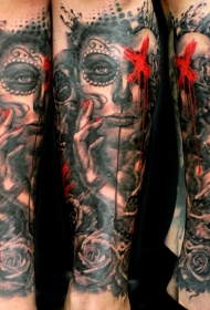 墨西哥传统彩色腿部妇女肖像纹身图片