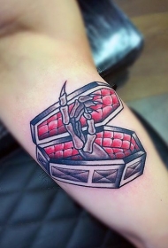 手臂简单的彩色小棺材和骨骼纹身图片