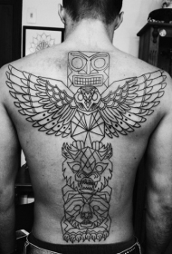 背部黑白线条各种动物部落雕像纹身图案