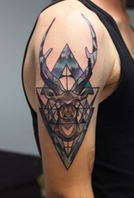 new school彩色鹿头和几何纹身图案
