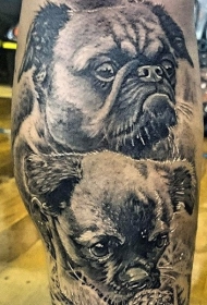 华丽的黑白小狗腿部纹身图案