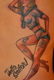 侧肋卡通诱惑性感女郎纹身图案