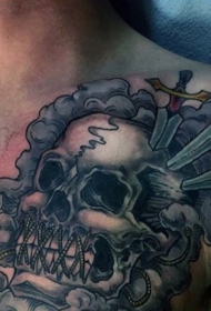 old school彩色酷刑骷髅与剑纹身图案