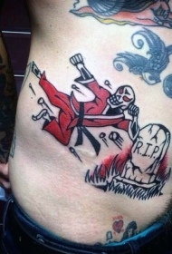 腰侧老派风格彩色幽默骷髅战士纹身