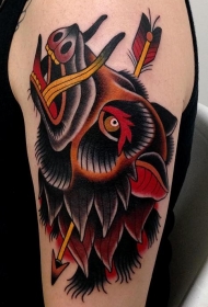 old school大臂彩色野猪与箭头纹身图案