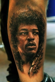 大腿欧美男子脸肖像纹身图案