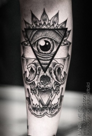 小腿黑白点刺眼睛几何骷髅纹身图案
