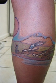 小腿奔跑的卡通动物纹身图案