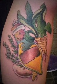 腿部彩色老派风格设计的小魔术瓶纹身